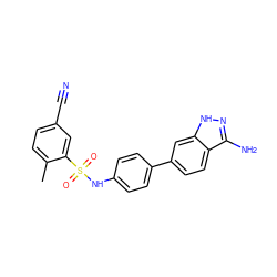 Cc1ccc(C#N)cc1S(=O)(=O)Nc1ccc(-c2ccc3c(N)n[nH]c3c2)cc1 ZINC000299818709