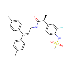 Cc1ccc(C(=CCNC(=O)[C@@H](C)c2ccc(NS(C)(=O)=O)c(F)c2)c2ccc(C)cc2)cc1 ZINC000034482268