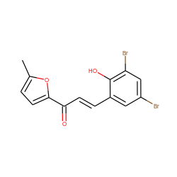 Cc1ccc(C(=O)/C=C/c2cc(Br)cc(Br)c2O)o1 ZINC000004808366