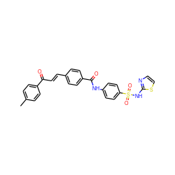 Cc1ccc(C(=O)/C=C/c2ccc(C(=O)Nc3ccc(S(=O)(=O)Nc4nccs4)cc3)cc2)cc1 ZINC000095605808