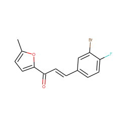 Cc1ccc(C(=O)/C=C/c2ccc(F)c(Br)c2)o1 ZINC000013004936