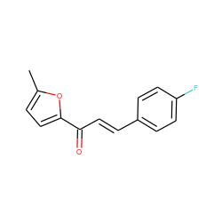 Cc1ccc(C(=O)/C=C/c2ccc(F)cc2)o1 ZINC000004612925