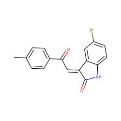 Cc1ccc(C(=O)/C=C2/C(=O)Nc3ccc(Br)cc32)cc1 ZINC000036124477