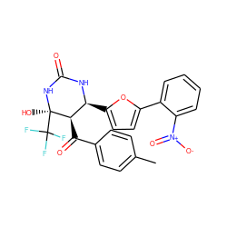 Cc1ccc(C(=O)[C@@H]2[C@H](c3ccc(-c4ccccc4[N+](=O)[O-])o3)NC(=O)N[C@]2(O)C(F)(F)F)cc1 ZINC000001153869