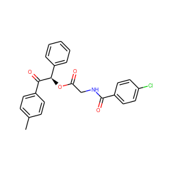 Cc1ccc(C(=O)[C@H](OC(=O)CNC(=O)c2ccc(Cl)cc2)c2ccccc2)cc1 ZINC000001838459