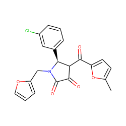 Cc1ccc(C(=O)C2C(=O)C(=O)N(Cc3ccco3)[C@H]2c2cccc(Cl)c2)o1 ZINC000000702753