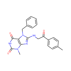 Cc1ccc(C(=O)CNc2nc3c(c(=O)[nH]c(=O)n3C)n2Cc2ccccc2)cc1 ZINC000013116334