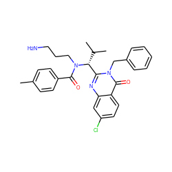 Cc1ccc(C(=O)N(CCCN)[C@@H](c2nc3cc(Cl)ccc3c(=O)n2Cc2ccccc2)C(C)C)cc1 ZINC000011680799