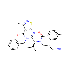 Cc1ccc(C(=O)N(CCCN)[C@H](c2nc3snc(C)c3c(=O)n2Cc2ccccc2)C(C)C)cc1 ZINC000003842421