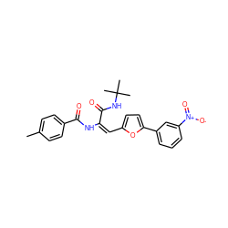 Cc1ccc(C(=O)N/C(=C/c2ccc(-c3cccc([N+](=O)[O-])c3)o2)C(=O)NC(C)(C)C)cc1 ZINC000001826707