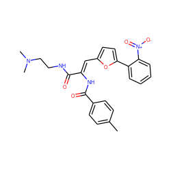 Cc1ccc(C(=O)N/C(=C\c2ccc(-c3ccccc3[N+](=O)[O-])o2)C(=O)NCCN(C)C)cc1 ZINC000012197479