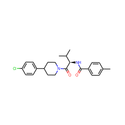 Cc1ccc(C(=O)N[C@@H](C(=O)N2CCC(c3ccc(Cl)cc3)CC2)C(C)C)cc1 ZINC000095577567