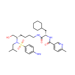 Cc1ccc(C(=O)N[C@@H](CC2CCCCC2)C(=O)NCCCC[C@@H](CO)N(CC(C)C)S(=O)(=O)c2ccc(N)cc2)cn1 ZINC000137663712