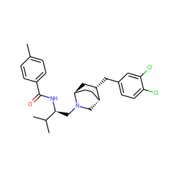 Cc1ccc(C(=O)N[C@@H](CN2C[C@H]3CC[C@H]2C[C@@H]3Cc2ccc(Cl)c(Cl)c2)C(C)C)cc1 ZINC000136728157