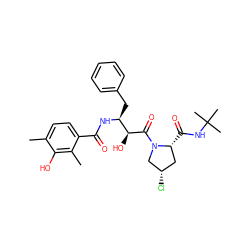 Cc1ccc(C(=O)N[C@@H](Cc2ccccc2)[C@H](O)C(=O)N2C[C@@H](Cl)C[C@H]2C(=O)NC(C)(C)C)c(C)c1O ZINC000014944393