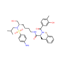 Cc1ccc(C(=O)N[C@@H](Cc2ccccc2Br)C(=O)NCCCC[C@@H](CO)N(CC(C)C)S(=O)(=O)c2ccc(N)cc2)cc1O ZINC000169702532