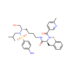 Cc1ccc(C(=O)N[C@@H](Cc2ccccc2Br)C(=O)NCCCC[C@@H](CO)N(CC(C)C)S(=O)(=O)c2ccc(N)cc2)cn1 ZINC000169702528