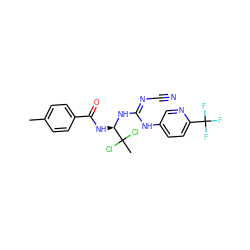 Cc1ccc(C(=O)N[C@@H](N/C(=N/C#N)Nc2ccc(C(F)(F)F)nc2)C(C)(Cl)Cl)cc1 ZINC000028866503