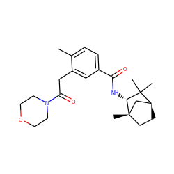 Cc1ccc(C(=O)N[C@@H]2C(C)(C)[C@H]3CC[C@@]2(C)C3)cc1CC(=O)N1CCOCC1 ZINC000169304939