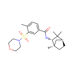 Cc1ccc(C(=O)N[C@@H]2C(C)(C)[C@H]3CC[C@]2(C)C3)cc1S(=O)(=O)N1CCOCC1 ZINC000029045663