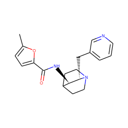 Cc1ccc(C(=O)N[C@@H]2C3CCN(CC3)[C@H]2Cc2cccnc2)o1 ZINC000095580198