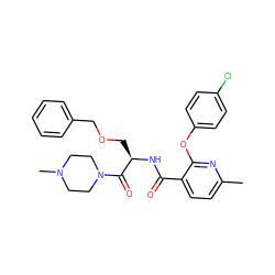 Cc1ccc(C(=O)N[C@H](COCc2ccccc2)C(=O)N2CCN(C)CC2)c(Oc2ccc(Cl)cc2)n1 ZINC000073156295