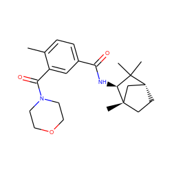 Cc1ccc(C(=O)N[C@H]2C(C)(C)[C@@H]3CC[C@@]2(C)C3)cc1C(=O)N1CCOCC1 ZINC000045300889