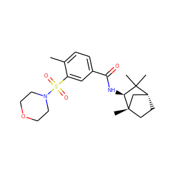 Cc1ccc(C(=O)N[C@H]2C(C)(C)[C@@H]3CC[C@@]2(C)C3)cc1S(=O)(=O)N1CCOCC1 ZINC000040915352