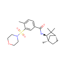 Cc1ccc(C(=O)N[C@H]2C(C)(C)[C@@H]3CC[C@]2(C)C3)cc1S(=O)(=O)N1CCOCC1 ZINC000101393821