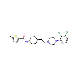 Cc1ccc(C(=O)N[C@H]2CC[C@H](CCN3CCN(c4cccc(Cl)c4Cl)CC3)CC2)s1 ZINC000253633462