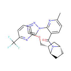 Cc1ccc(C(=O)N2[C@H]3CC[C@H]2[C@H](COc2cccc(C(F)(F)F)n2)C3)c(-n2ccnn2)n1 ZINC000226082668