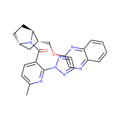 Cc1ccc(C(=O)N2[C@H]3CC[C@H]2[C@H](COc2cnc4ccccc4n2)C3)c(-n2nccn2)n1 ZINC000226045792