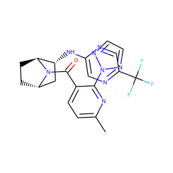 Cc1ccc(C(=O)N2[C@H]3CC[C@H]2[C@H](Nc2cnc(C(F)(F)F)cn2)C3)c(-n2nccn2)n1 ZINC000221051538