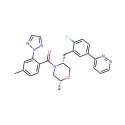 Cc1ccc(C(=O)N2C[C@@H](C)OC[C@H]2Cc2cc(-c3cccnn3)ccc2F)c(-n2nccn2)c1 ZINC001772639372