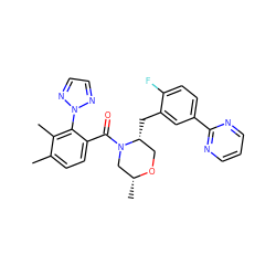 Cc1ccc(C(=O)N2C[C@@H](C)OC[C@H]2Cc2cc(-c3ncccn3)ccc2F)c(-n2nccn2)c1C ZINC000222097342