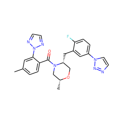 Cc1ccc(C(=O)N2C[C@@H](C)OC[C@H]2Cc2cc(-n3ccnn3)ccc2F)c(-n2nccn2)c1 ZINC000222056241