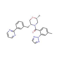 Cc1ccc(C(=O)N2C[C@@H](C)OC[C@H]2Cc2cccc(-c3ncccn3)c2)c(-n2nccn2)c1 ZINC001772598086