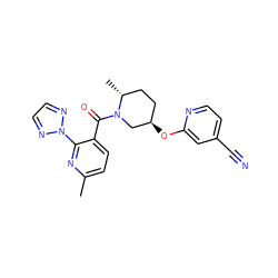 Cc1ccc(C(=O)N2C[C@H](Oc3cc(C#N)ccn3)CC[C@H]2C)c(-n2nccn2)n1 ZINC000096167301