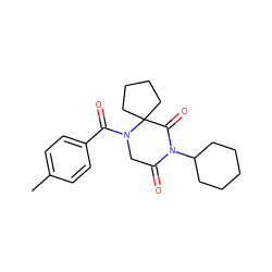 Cc1ccc(C(=O)N2CC(=O)N(C3CCCCC3)C(=O)C23CCCC3)cc1 ZINC000653871542