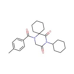 Cc1ccc(C(=O)N2CC(=O)N(C3CCCCC3)C(=O)C23CCCCC3)cc1 ZINC000653916401