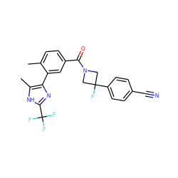 Cc1ccc(C(=O)N2CC(F)(c3ccc(C#N)cc3)C2)cc1-c1nc(C(F)(F)F)[nH]c1C ZINC000220790899