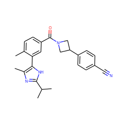 Cc1ccc(C(=O)N2CC(c3ccc(C#N)cc3)C2)cc1-c1[nH]c(C(C)C)nc1C ZINC000142496035