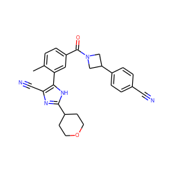 Cc1ccc(C(=O)N2CC(c3ccc(C#N)cc3)C2)cc1-c1[nH]c(C2CCOCC2)nc1C#N ZINC000219108219