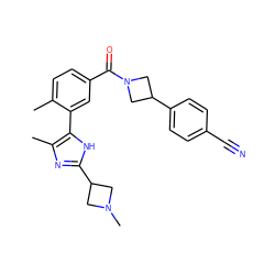 Cc1ccc(C(=O)N2CC(c3ccc(C#N)cc3)C2)cc1-c1[nH]c(C2CN(C)C2)nc1C ZINC000141943703