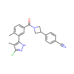 Cc1ccc(C(=O)N2CC(c3ccc(C#N)cc3)C2)cc1-c1[nH]nc(Cl)c1C ZINC000142926087