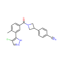 Cc1ccc(C(=O)N2CC(c3ccc(C#N)cc3)C2)cc1-c1[nH]ncc1Cl ZINC000142647304