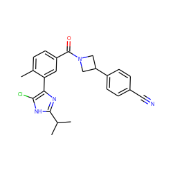 Cc1ccc(C(=O)N2CC(c3ccc(C#N)cc3)C2)cc1-c1nc(C(C)C)[nH]c1Cl ZINC000220781819