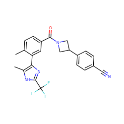 Cc1ccc(C(=O)N2CC(c3ccc(C#N)cc3)C2)cc1-c1nc(C(F)(F)F)[nH]c1C ZINC000206760199