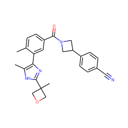 Cc1ccc(C(=O)N2CC(c3ccc(C#N)cc3)C2)cc1-c1nc(C2(C)COC2)[nH]c1C ZINC000219108999