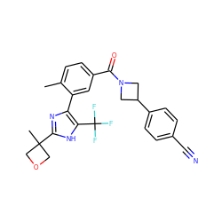 Cc1ccc(C(=O)N2CC(c3ccc(C#N)cc3)C2)cc1-c1nc(C2(C)COC2)[nH]c1C(F)(F)F ZINC000220792636